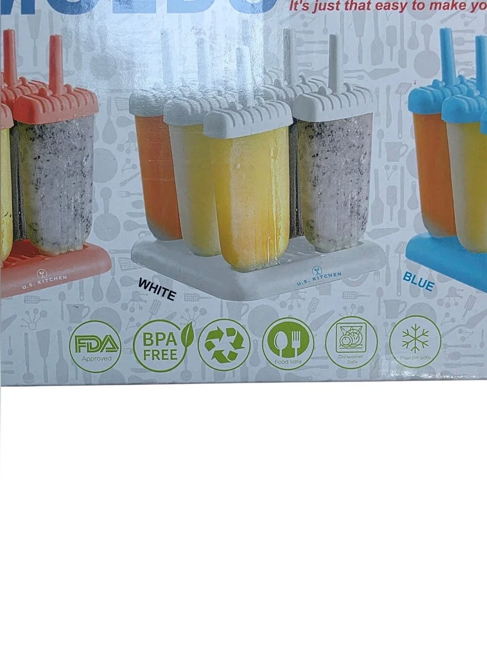U.S. Kitchen Ice Pop molds set of 18 classic Reusable colored Ice Pop makers NIB